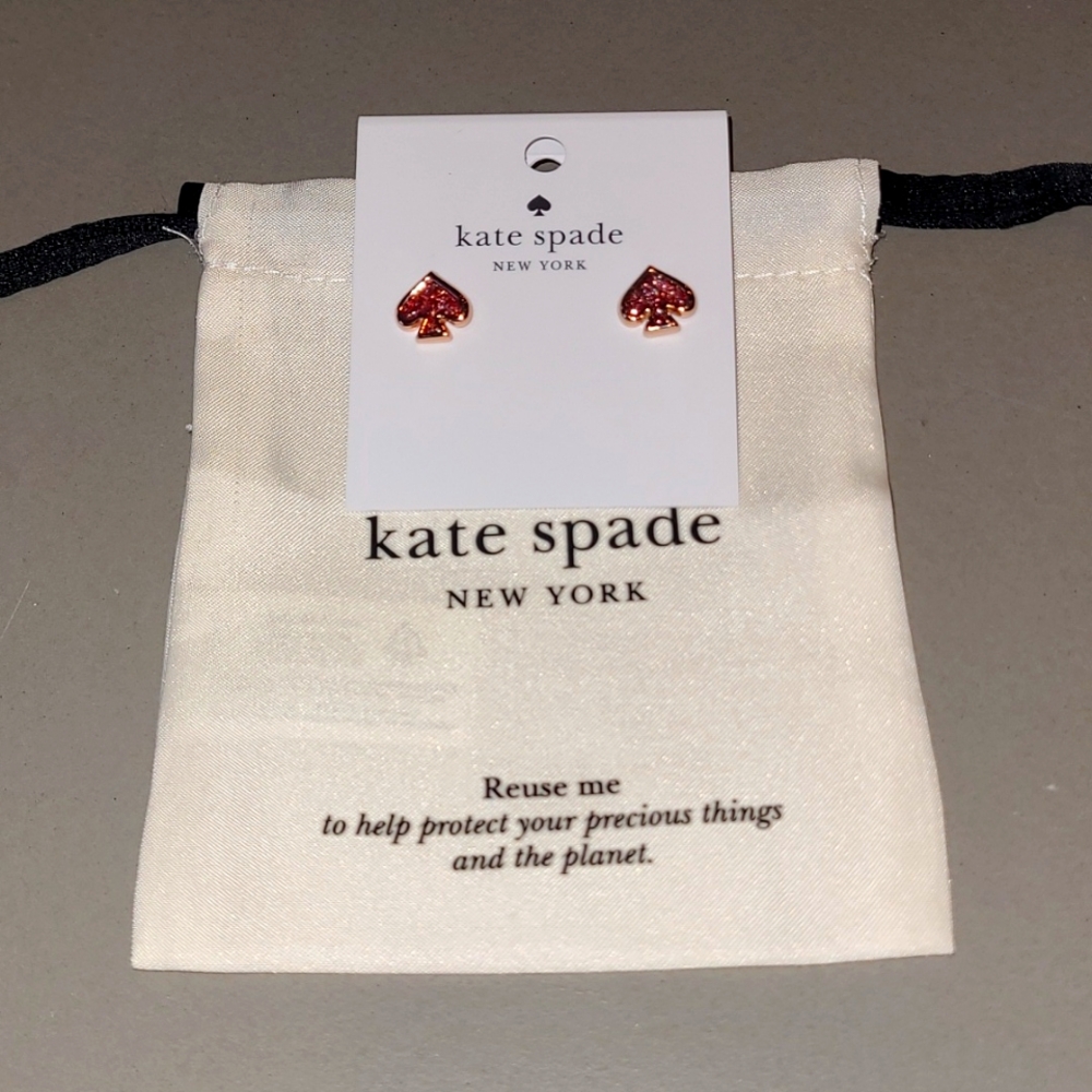 Kate Spade Gold Pink Purple Glitter Enamel Logo Stud Earrings - Picture 4 of 8